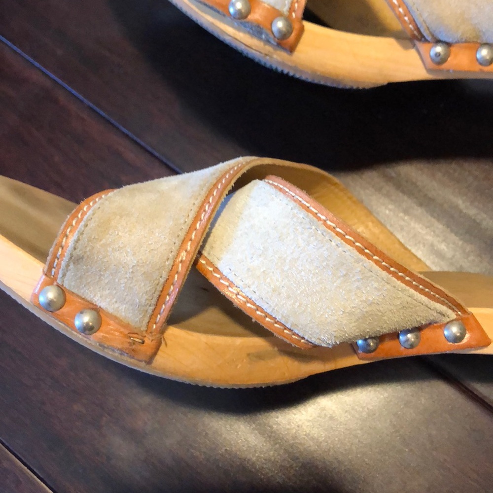 Coach Wood & Suede Kitten Heel Sandals - Picture 5 of 8